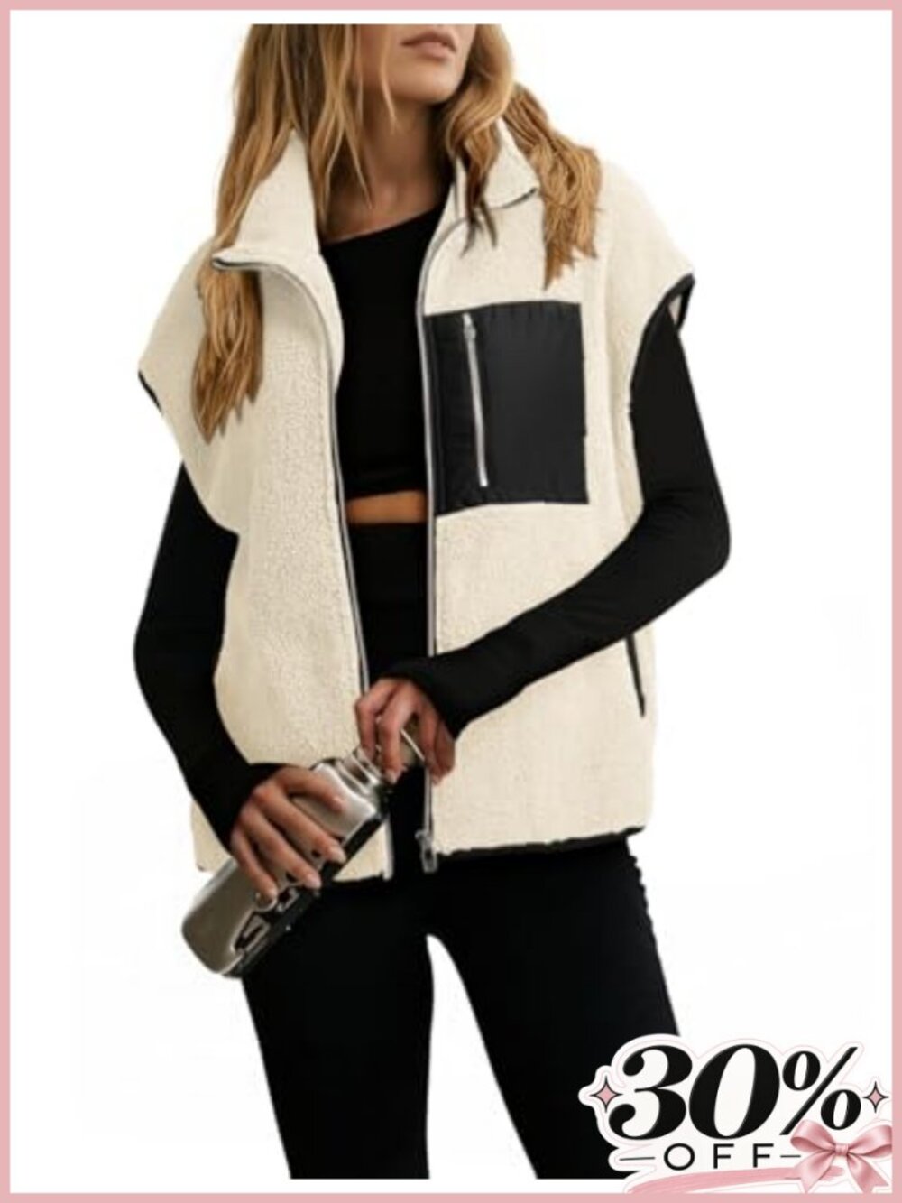 Sherpa Fleece Zip Up Vest Sleeveless Casual Layering Jacket